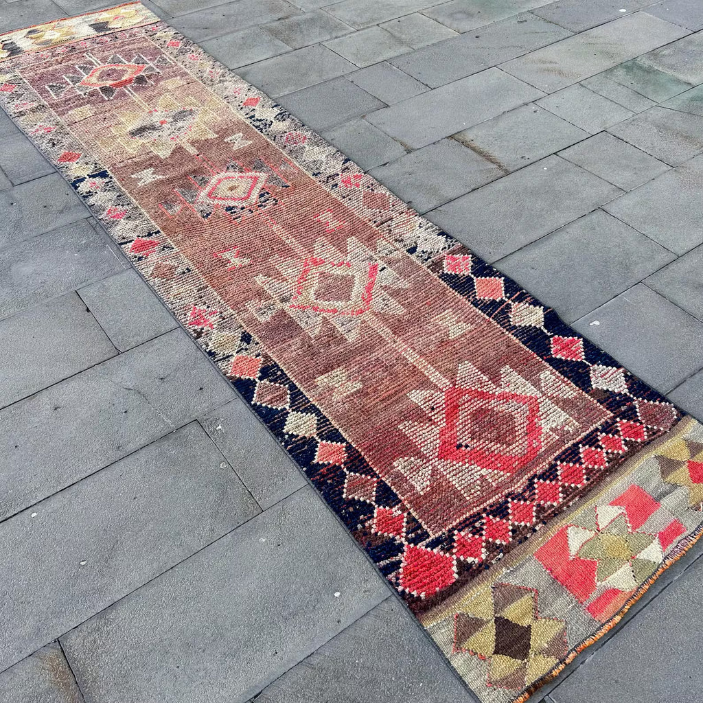 Vintage Turkish Runner Rug 2.8 x 10.7 ft