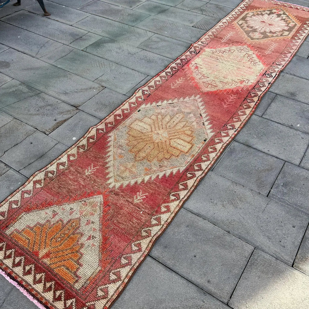 Vintage Turkish Runner Rug 2.6 x 11.6 ft