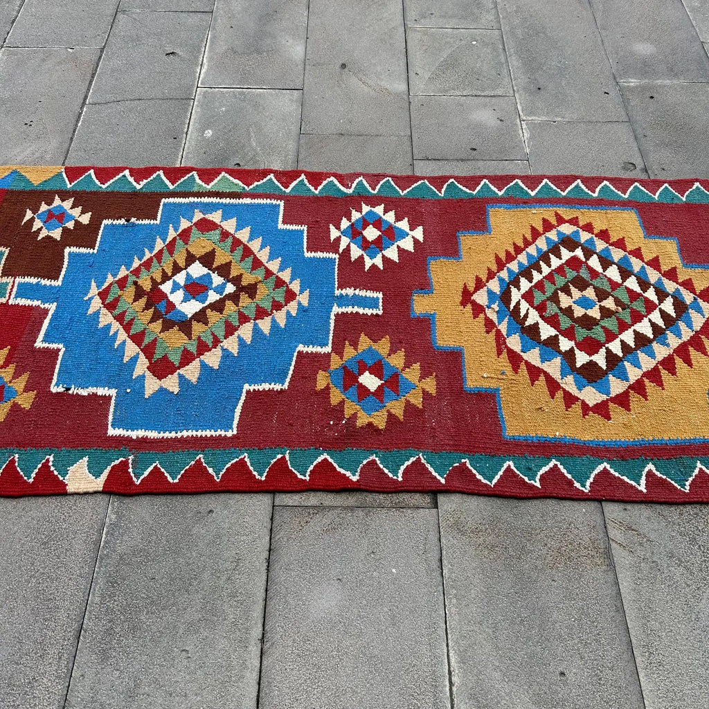 Vintage Turkish Runner Rug 2.9 x 10.3 ft
