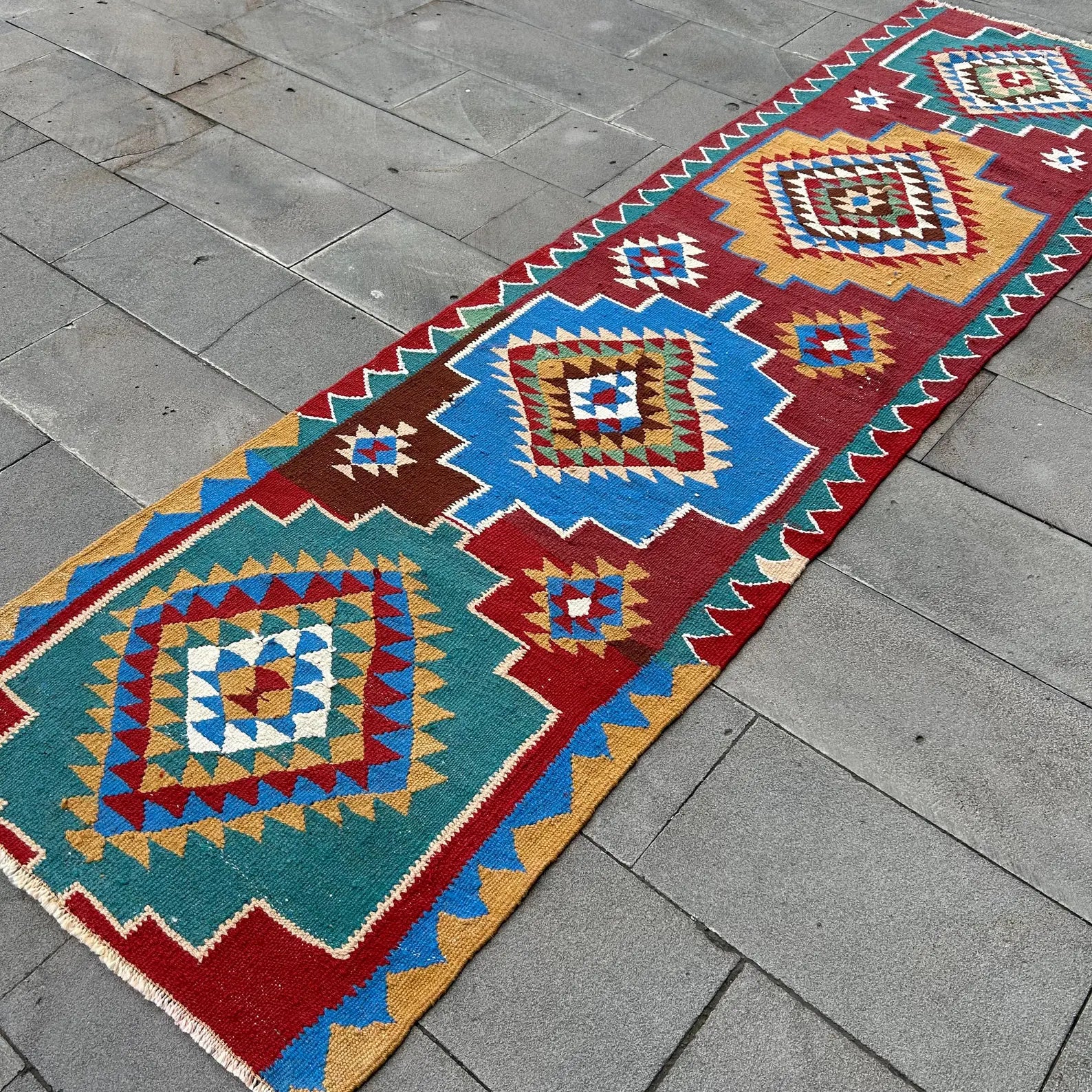 Vintage Turkish Runner Rug 2.9 x 10.3 ft