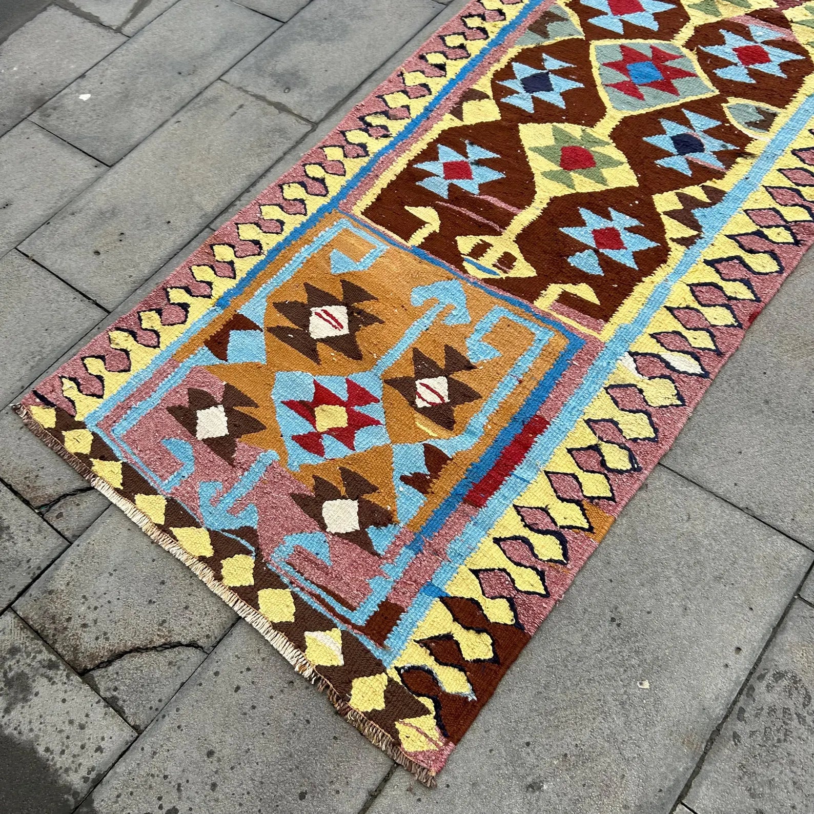 Vintage Turkish Runner Rug 3.1 x 9.9 ft