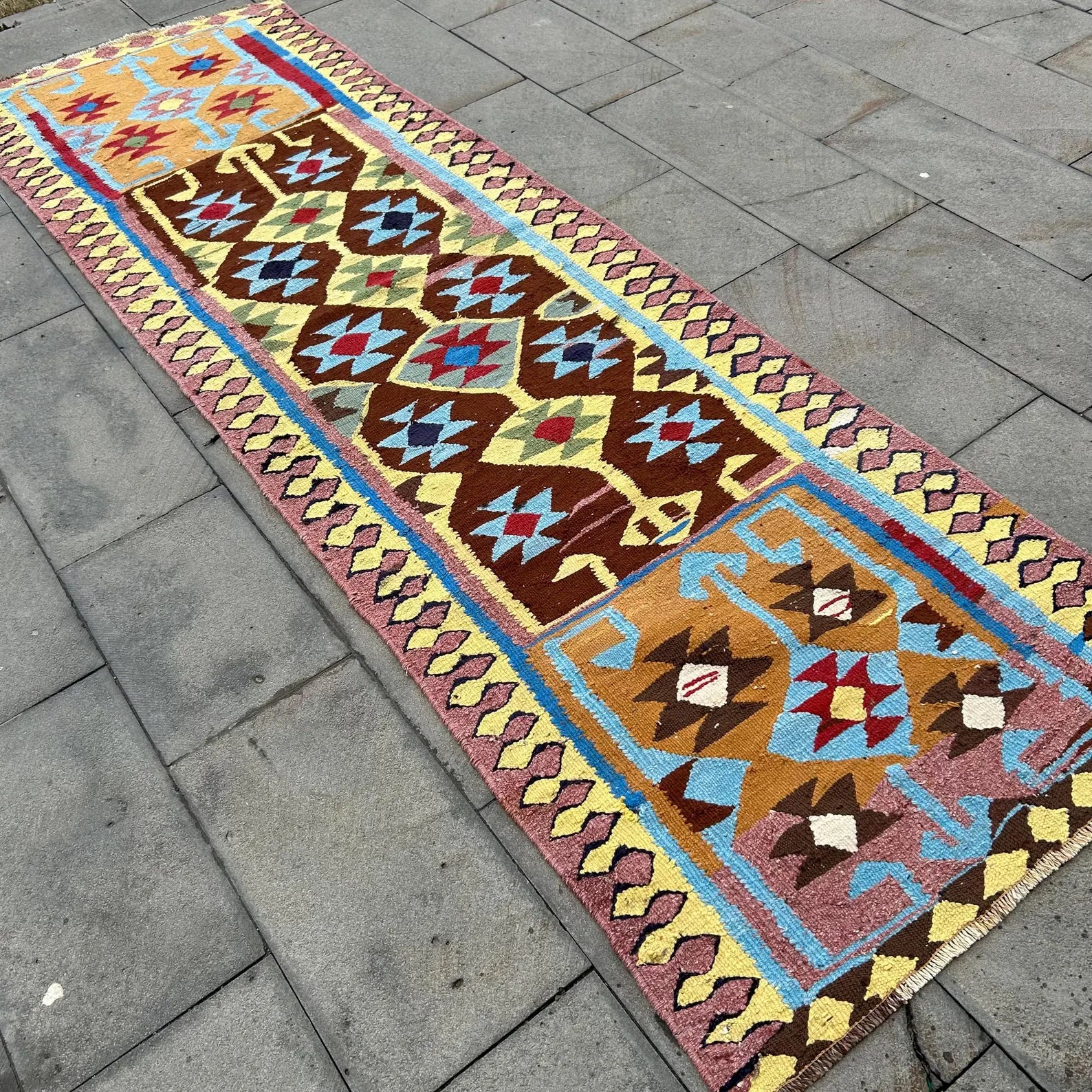 Vintage Turkish Runner Rug 3.1 x 9.9 ft