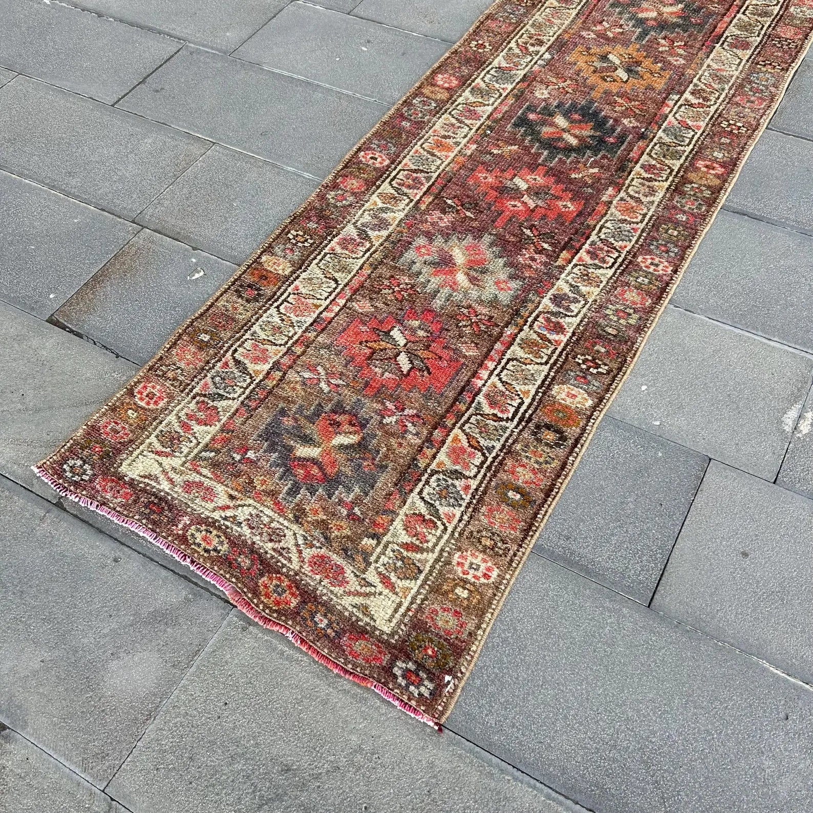 Vintage Turkish Runner Rug 2.6 x 12.5 ft