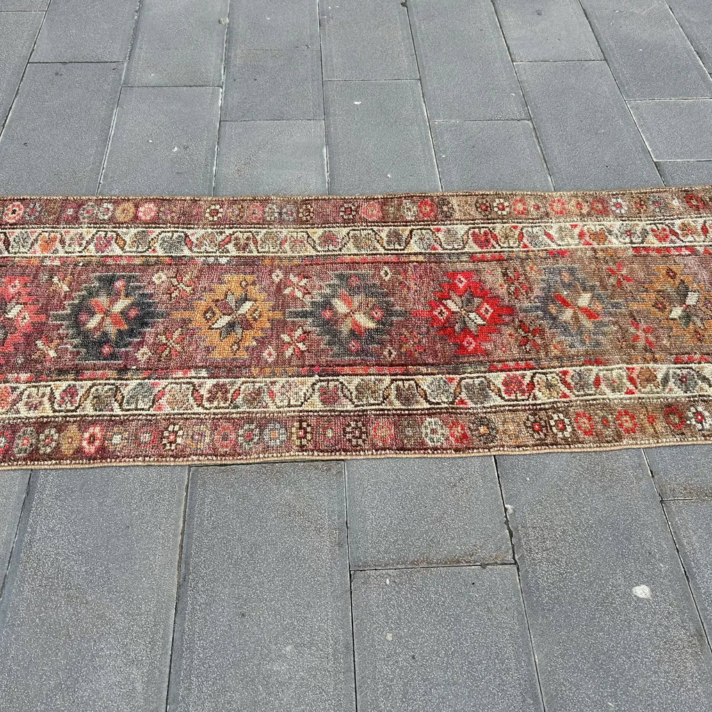 Vintage Turkish Runner Rug 2.6 x 12.5 ft