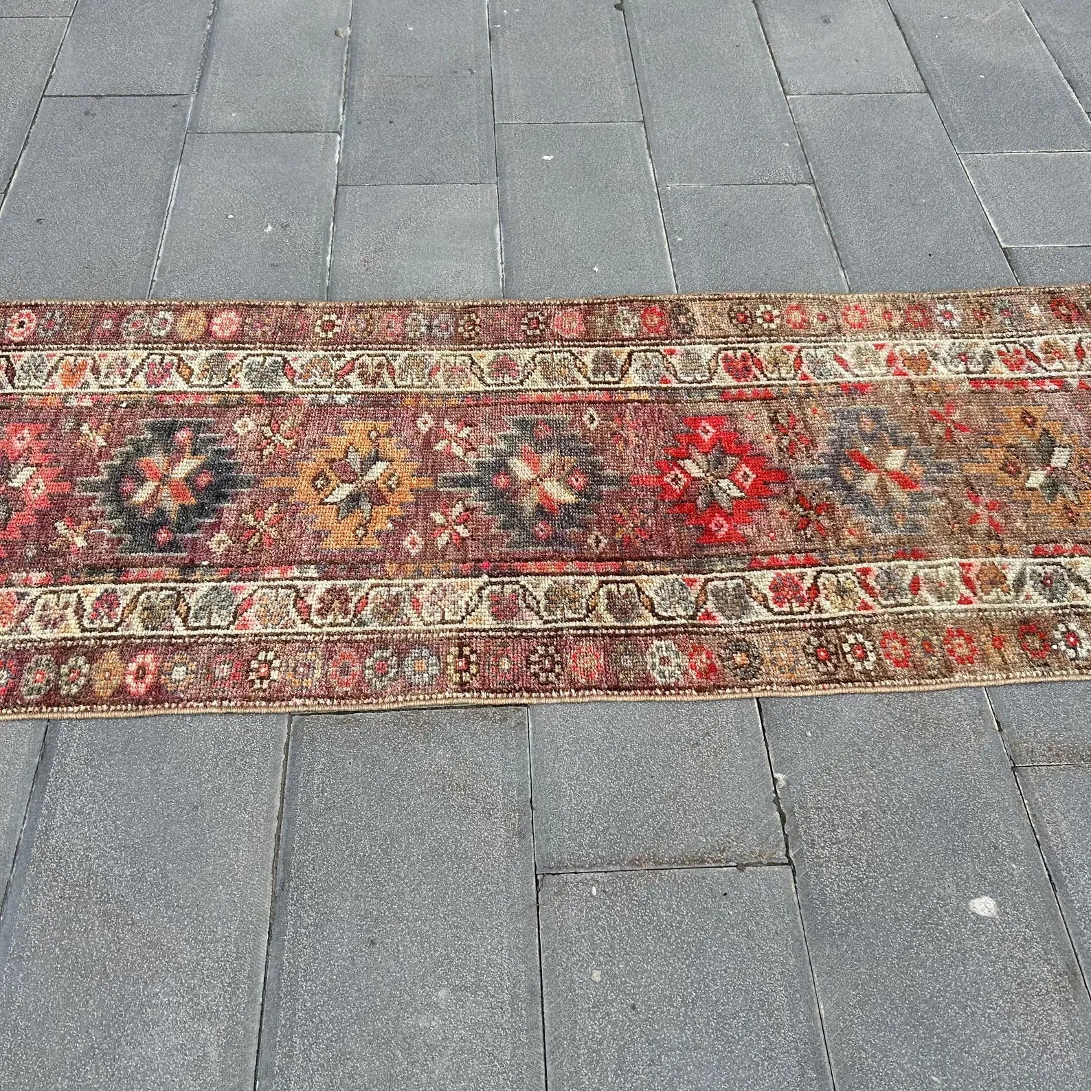 Vintage Turkish Runner Rug 2.6 x 12.5 ft