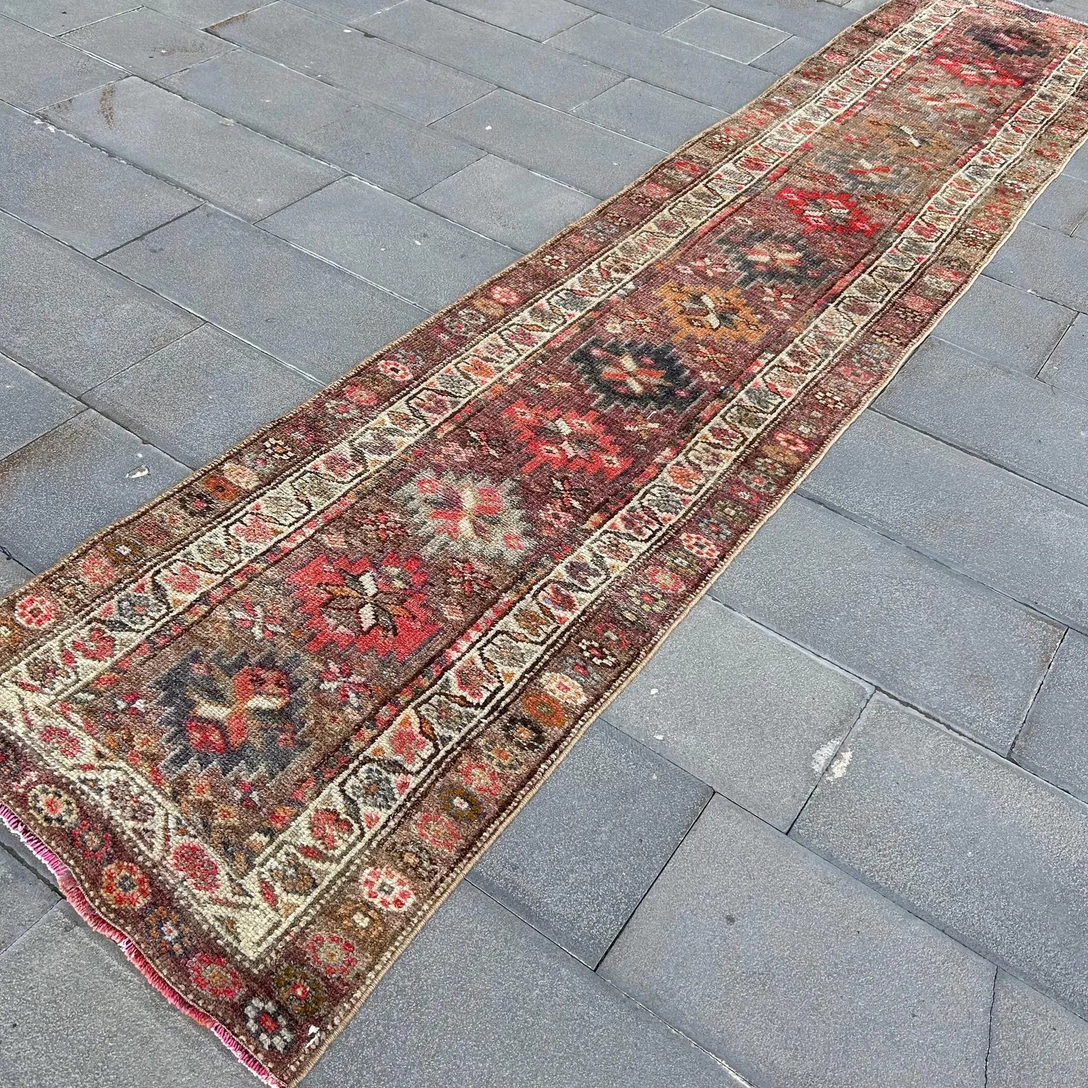 Vintage Turkish Runner Rug 2.6 x 12.5 ft