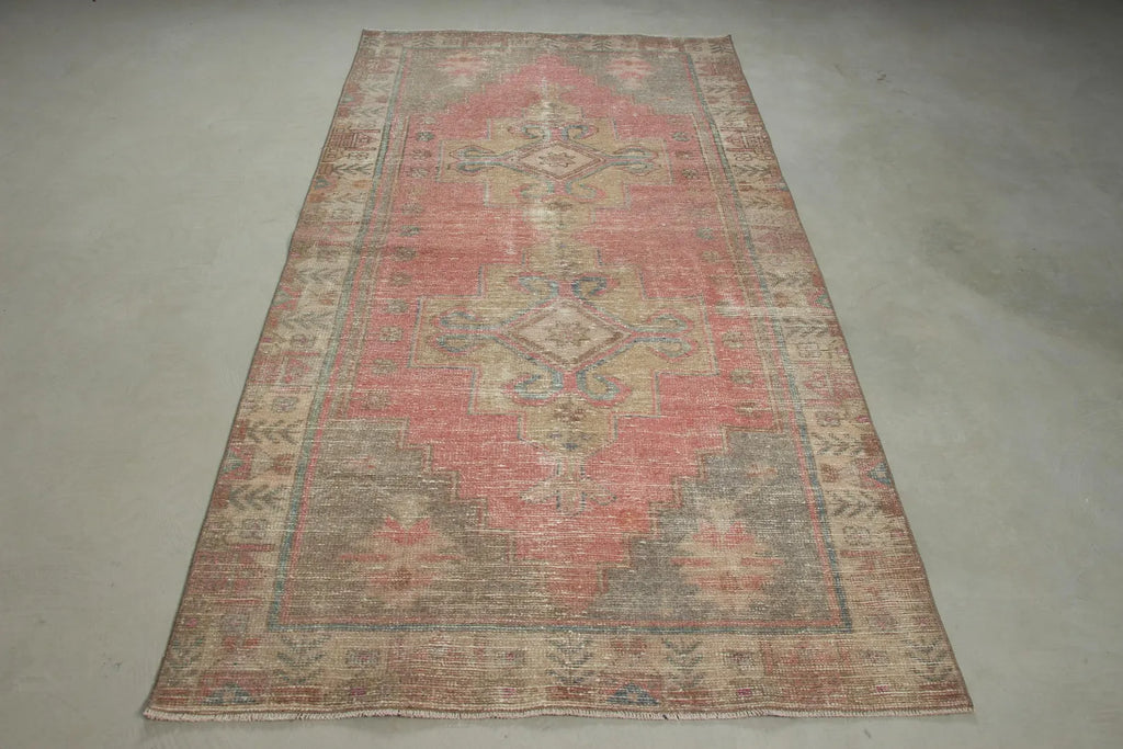Vintage Turkish Accent Area rug 4.1 x 8.3 ft