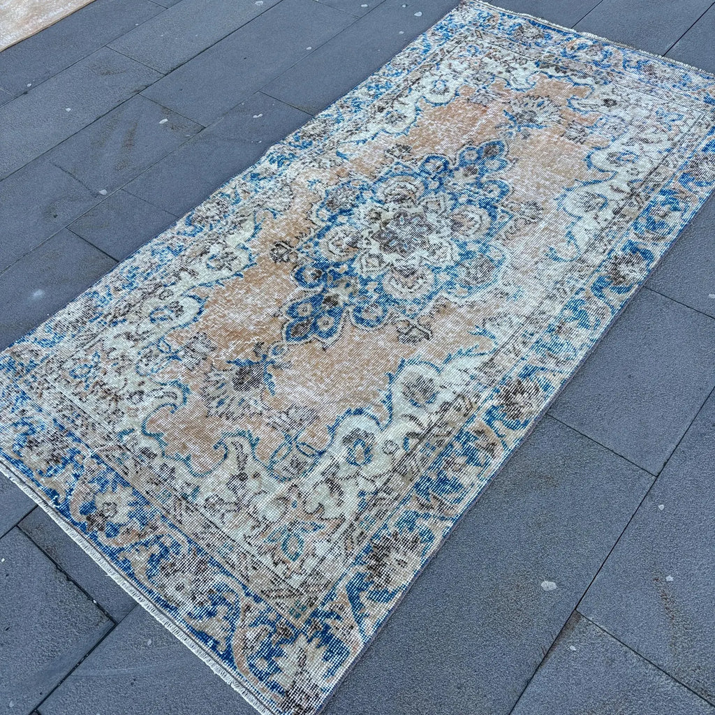Vintage Turkish Accent Area rug 3.4 x 6.7 ft
