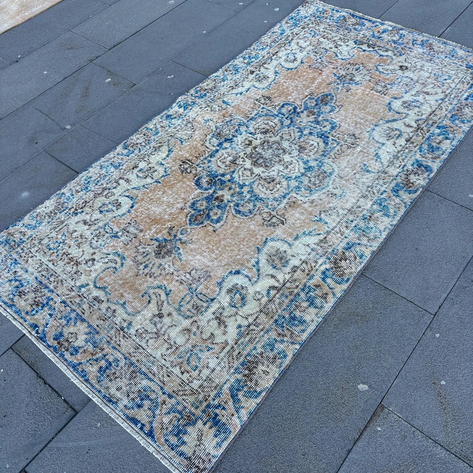 Vintage Turkish Accent Area rug 3.4 x 6.7 ft