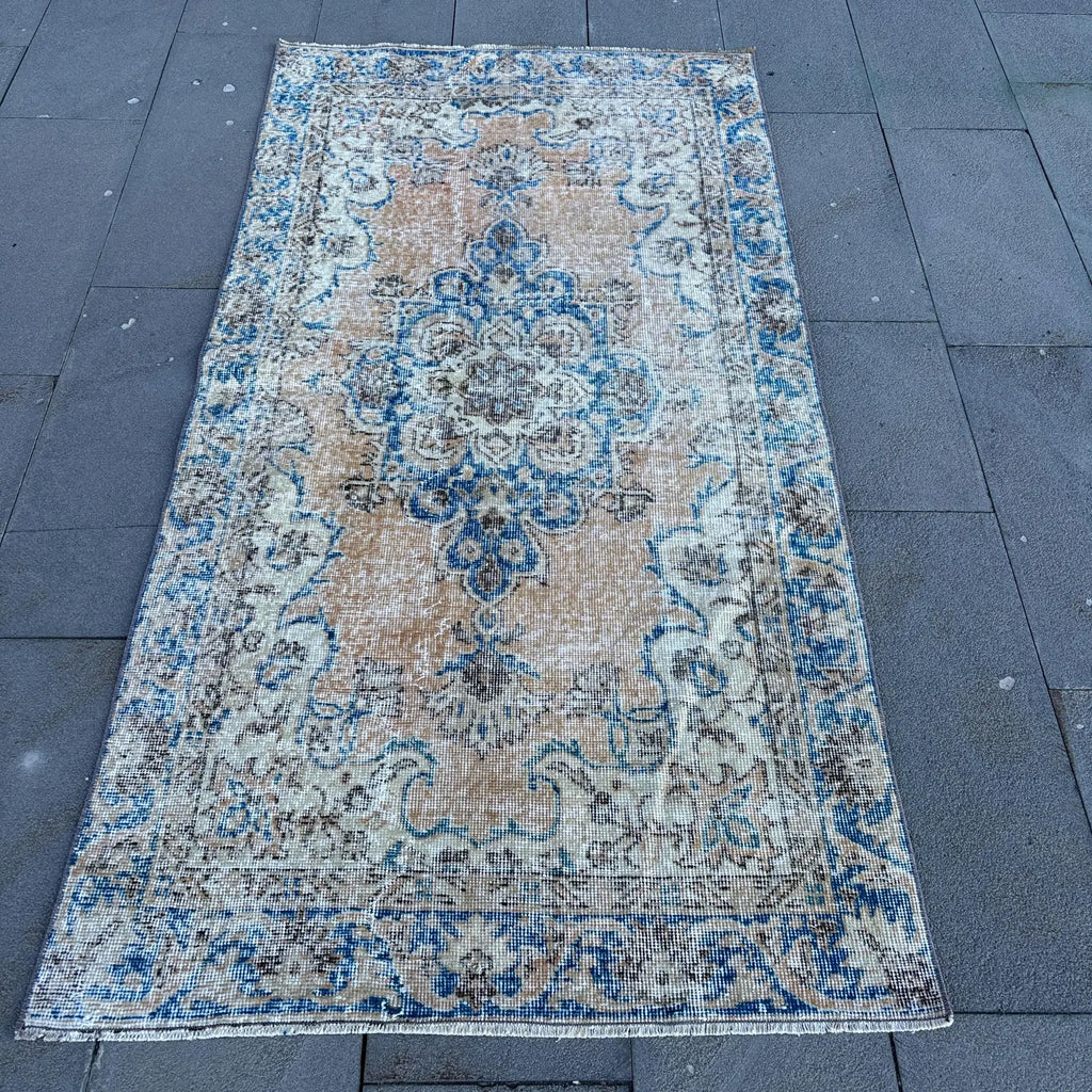 Vintage Turkish Accent Area rug 3.4 x 6.7 ft