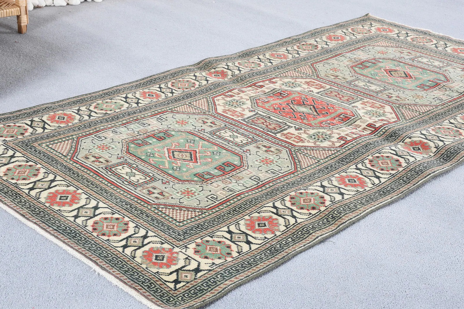 Vintage Turkish Accent Area rug 3.1 x 6.1 ft