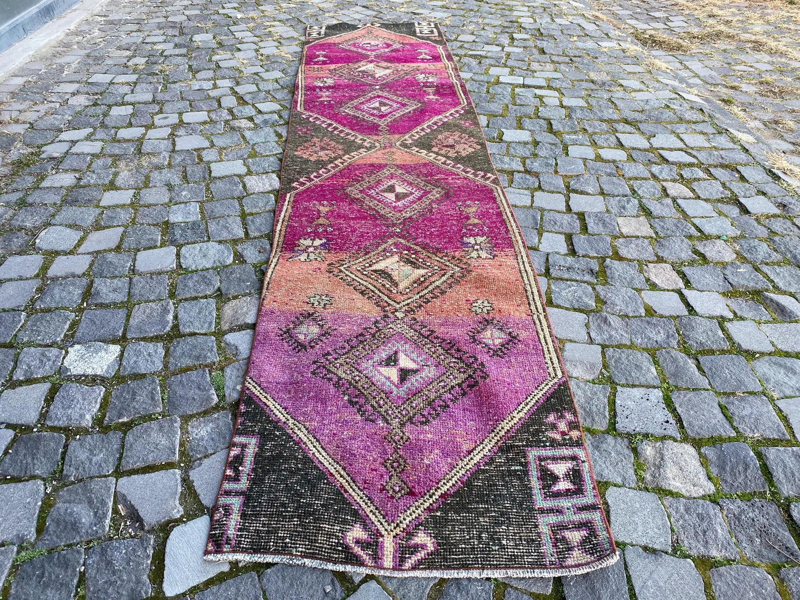 Vintage Turkish Runner Rug 2.1 x 10 ft