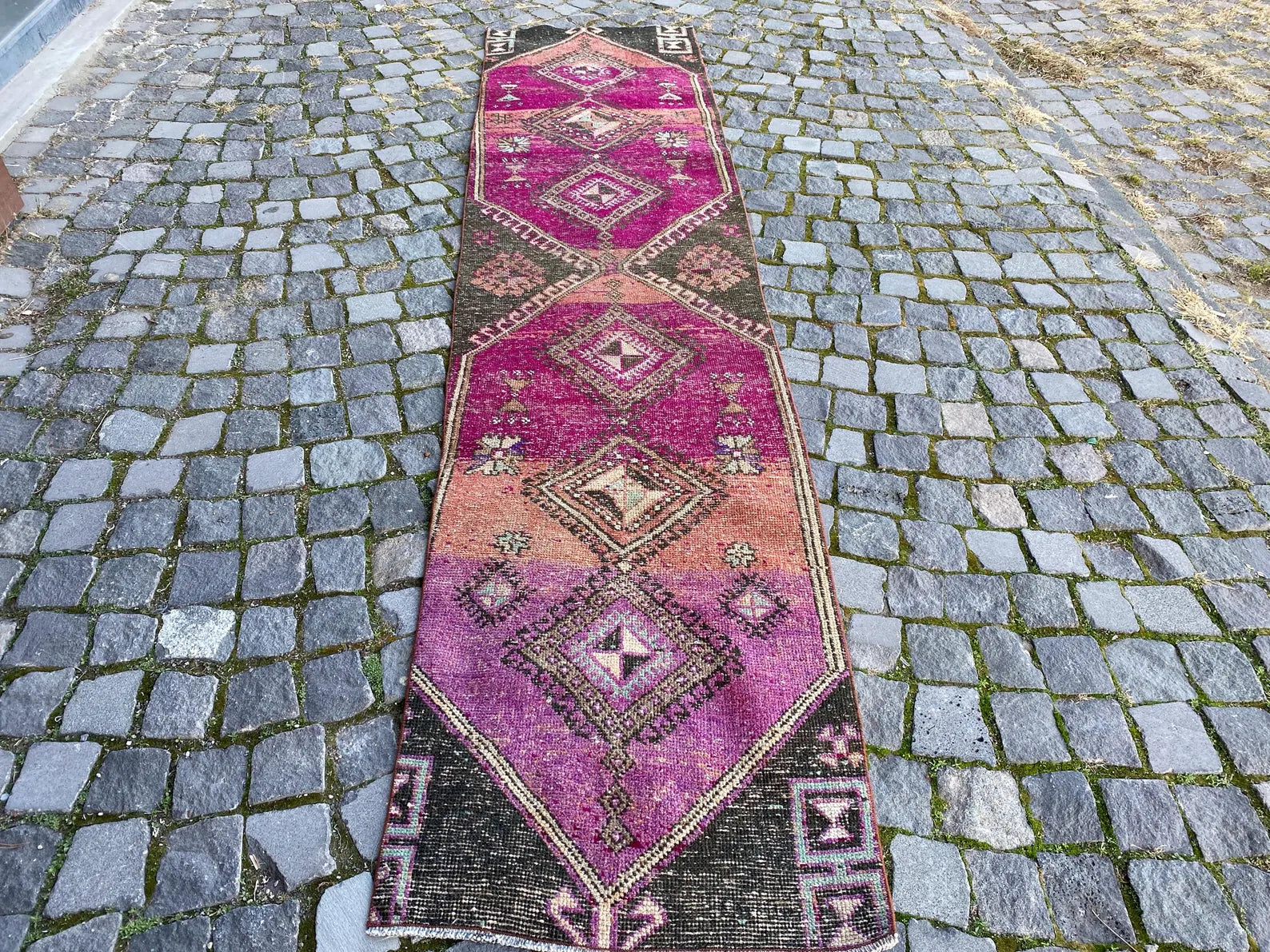Vintage Turkish Runner Rug 2.1 x 10 ft