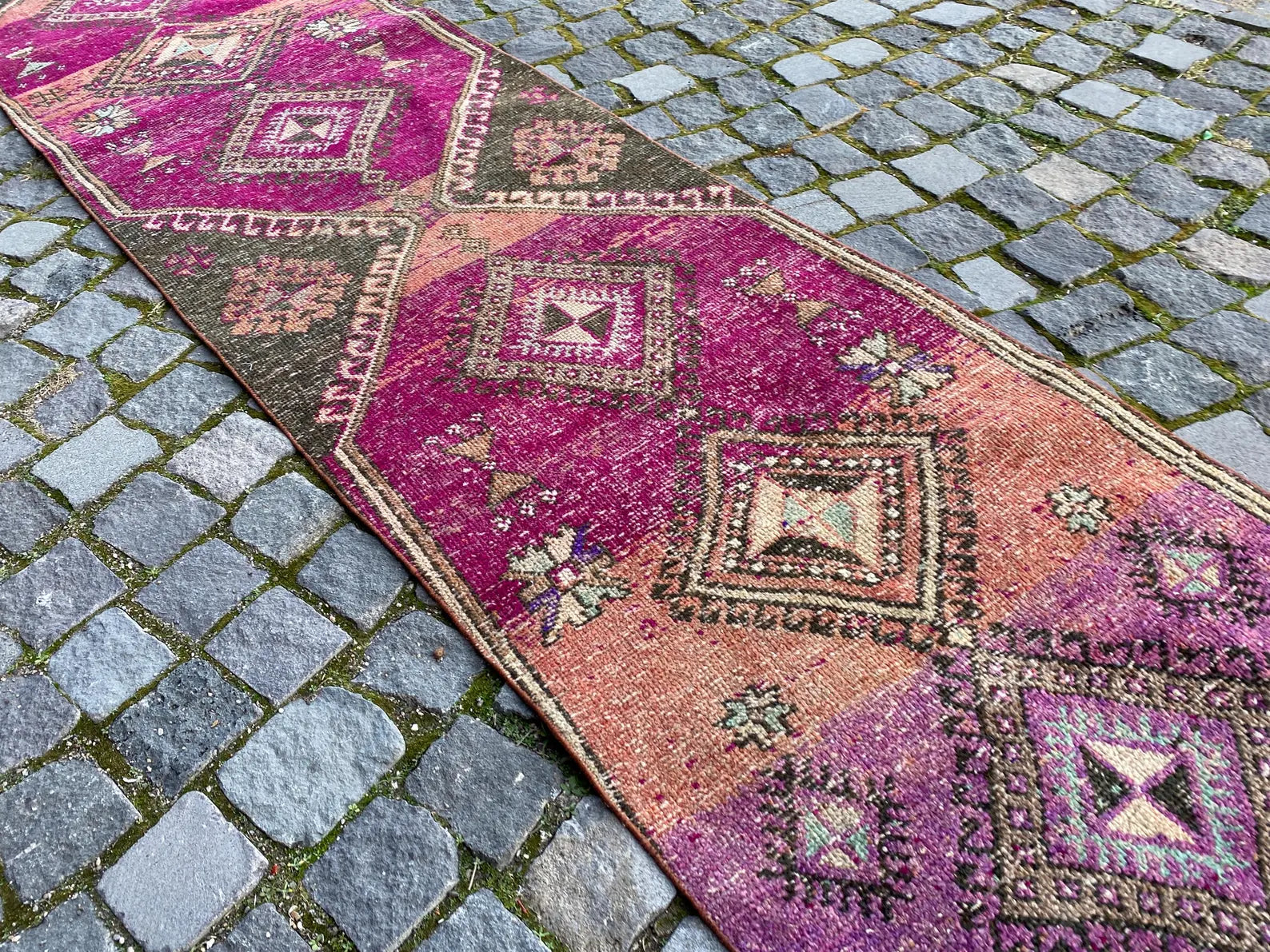 Vintage Turkish Runner Rug 2.1 x 10 ft