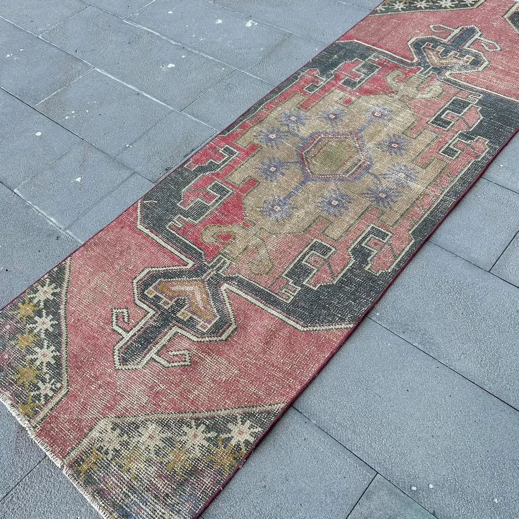Vintage Turkish Runner Rug 2.6 x 7.4 ft