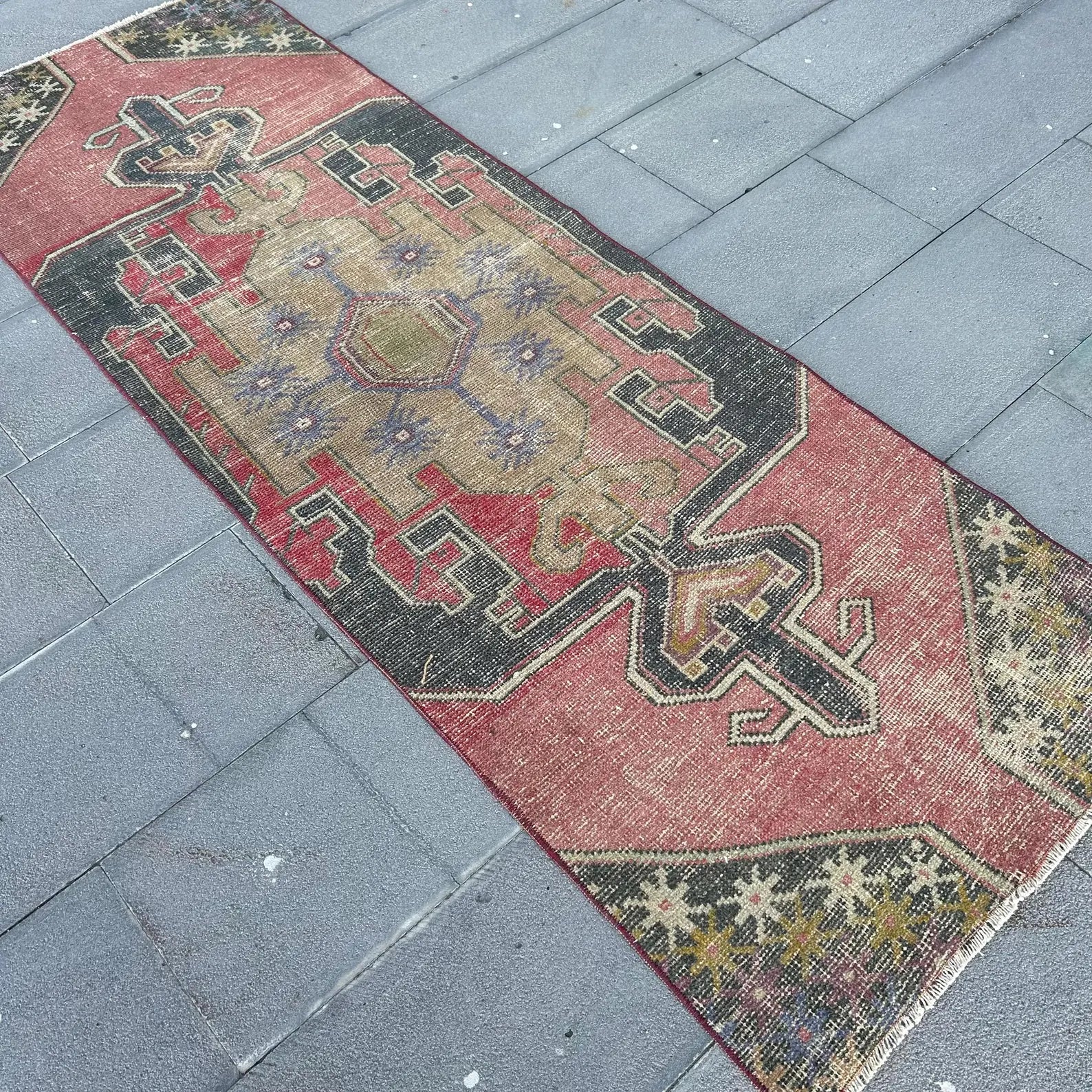 Vintage Turkish Runner Rug 2.6 x 7.4 ft