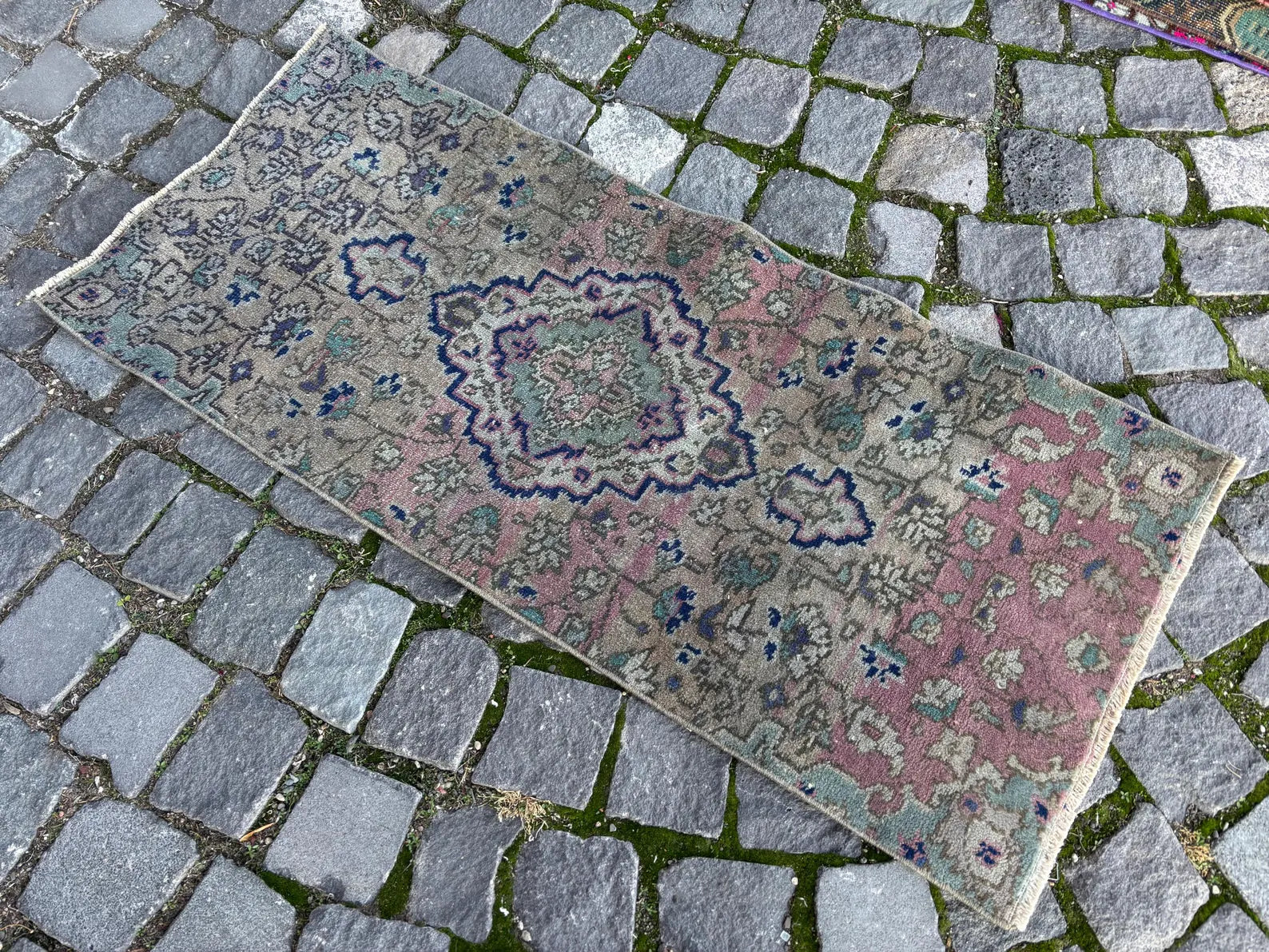 Vintage Turkish Mini Rug 1.5 x 3.6 ft