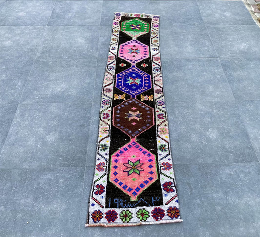 Vintage Turkish Runner Rug 1.8 x 7.8 ft