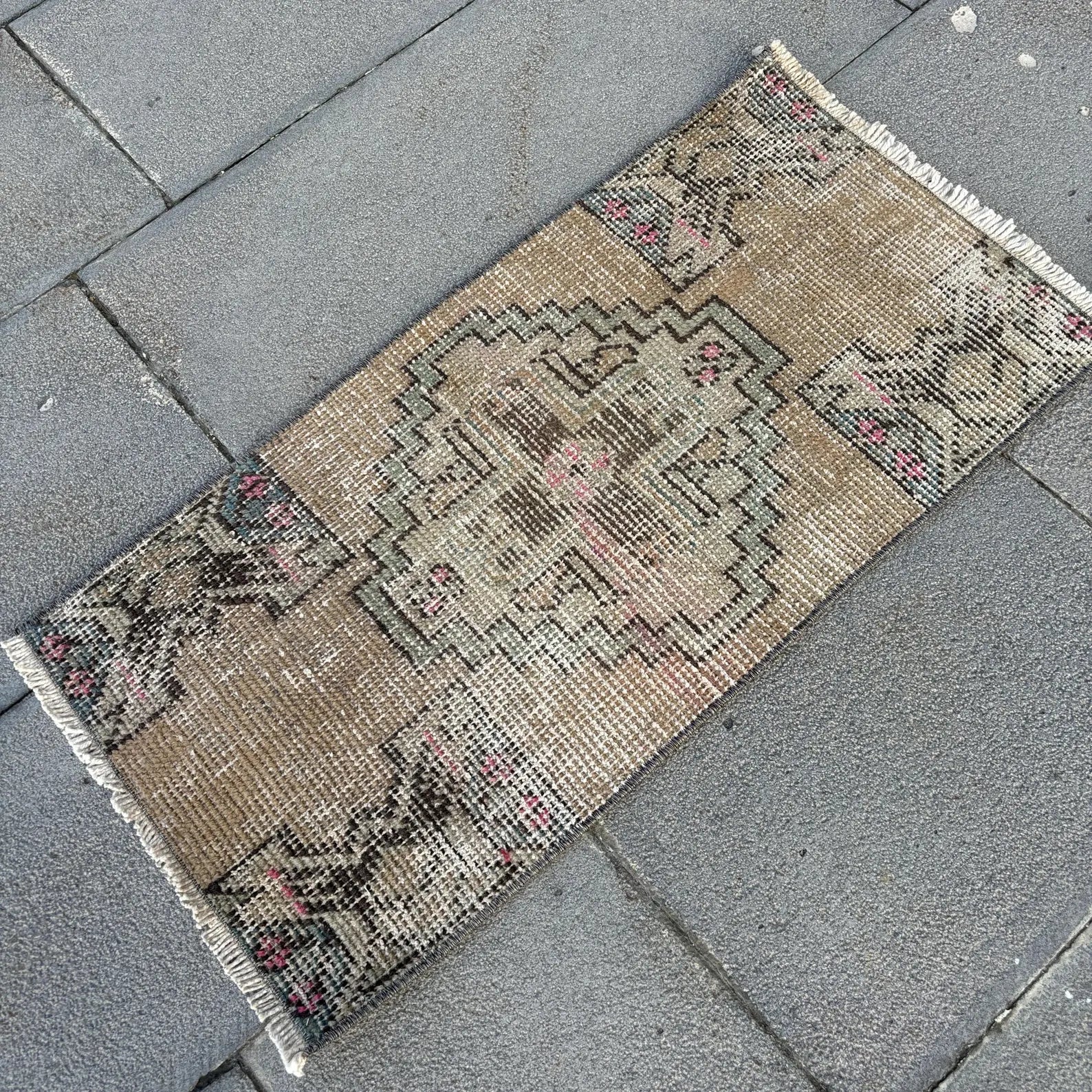 Vintage Turkish Mini Rug 1.3 x 2.6 ft