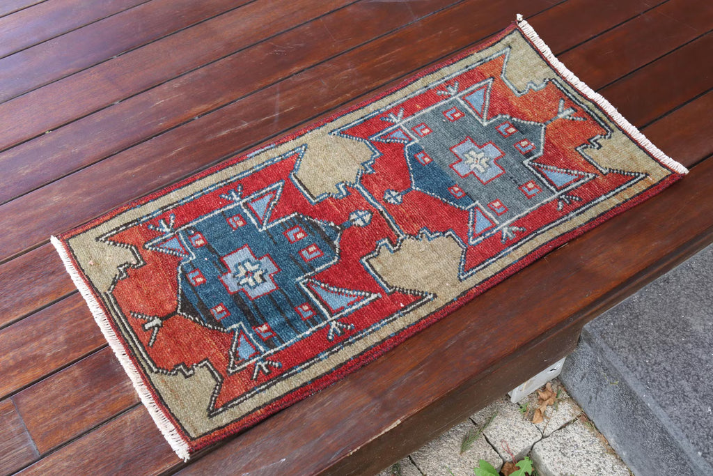 Vintage Turkish Mini Rug 1.2 x 2.5 ft