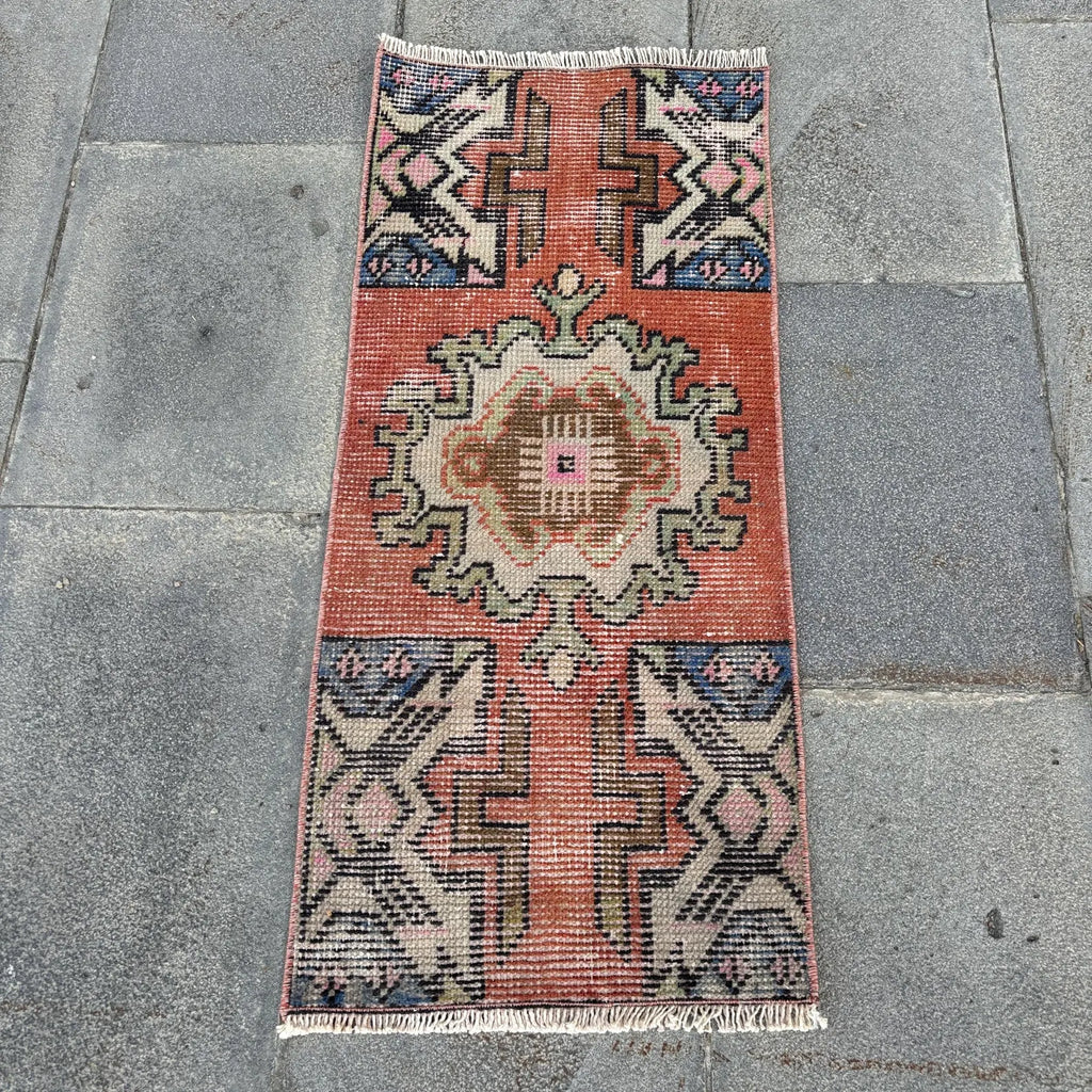 Vintage Turkish Mini Rug 1.3 x 2.9 ft