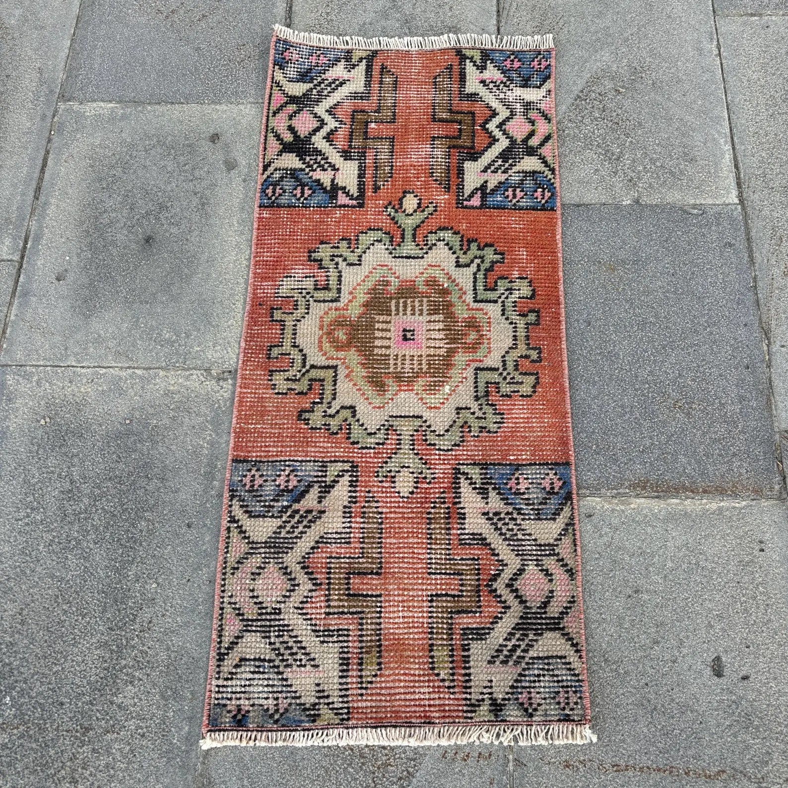 Vintage Turkish Mini Rug 1.3 x 2.9 ft