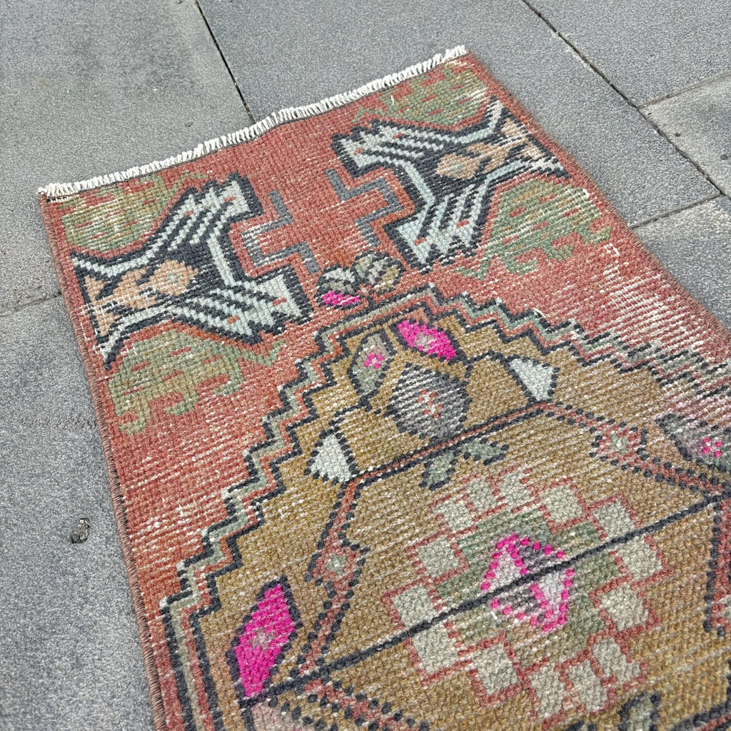 Vintage Turkish Mini Rug 1.3 x 3 ft