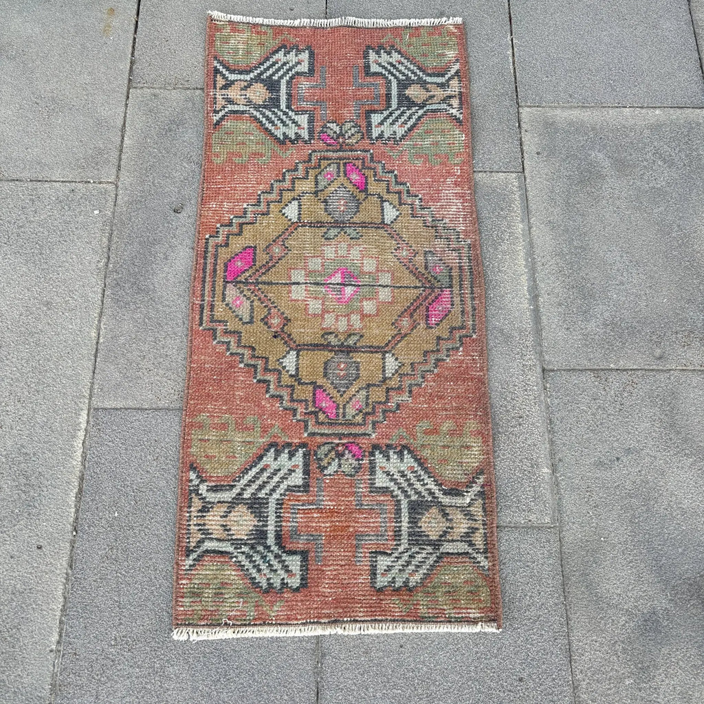 Vintage Turkish Mini Rug 1.3 x 3 ft