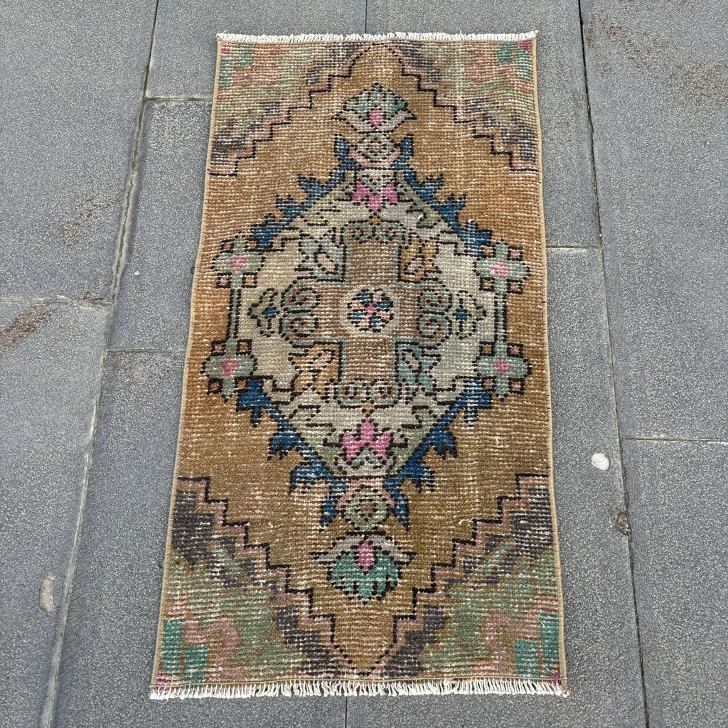 Vintage Turkish Mini Rug 1.3 x 2.7 ft