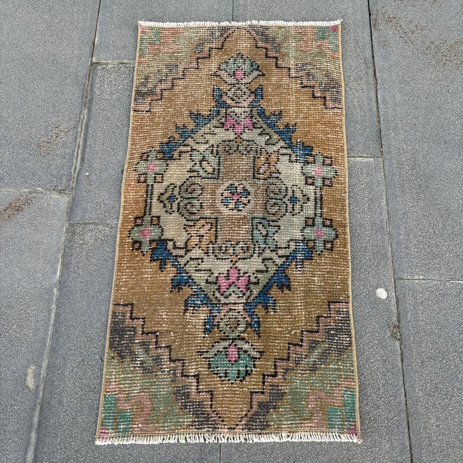 Vintage Turkish Mini Rug 1.3 x 2.7 ft