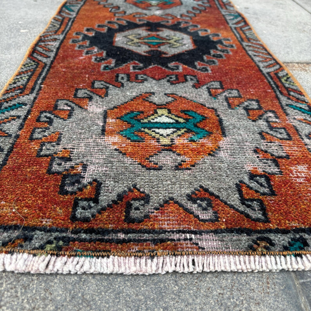 Vintage Turkish Mini Rug 1.4 x 3.1 ft