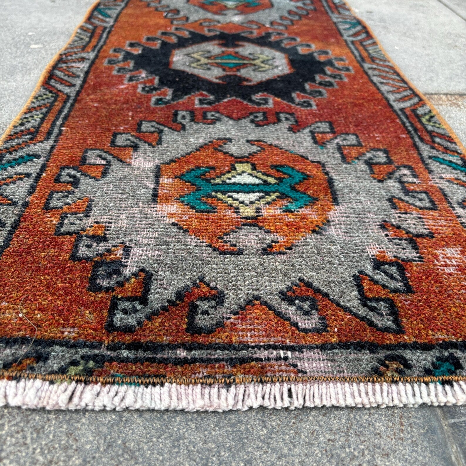 Vintage Turkish Mini Rug 1.4 x 3.1 ft