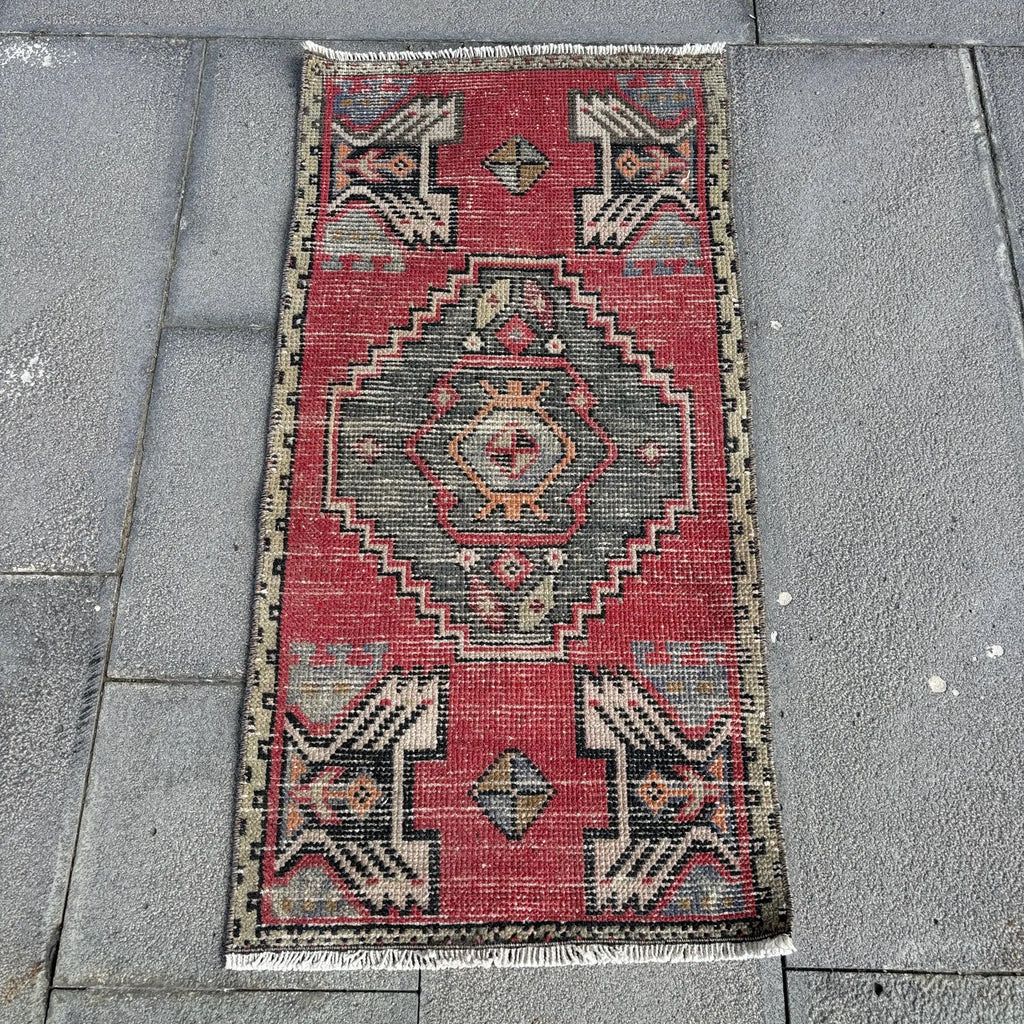 Vintage Turkish Mini Rug 1.5 x 3.2 ft