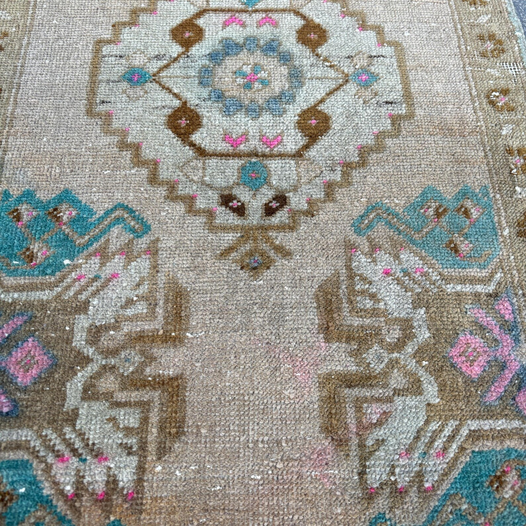 Vintage Turkish Mini Rug 1.5 x 2.6 ft