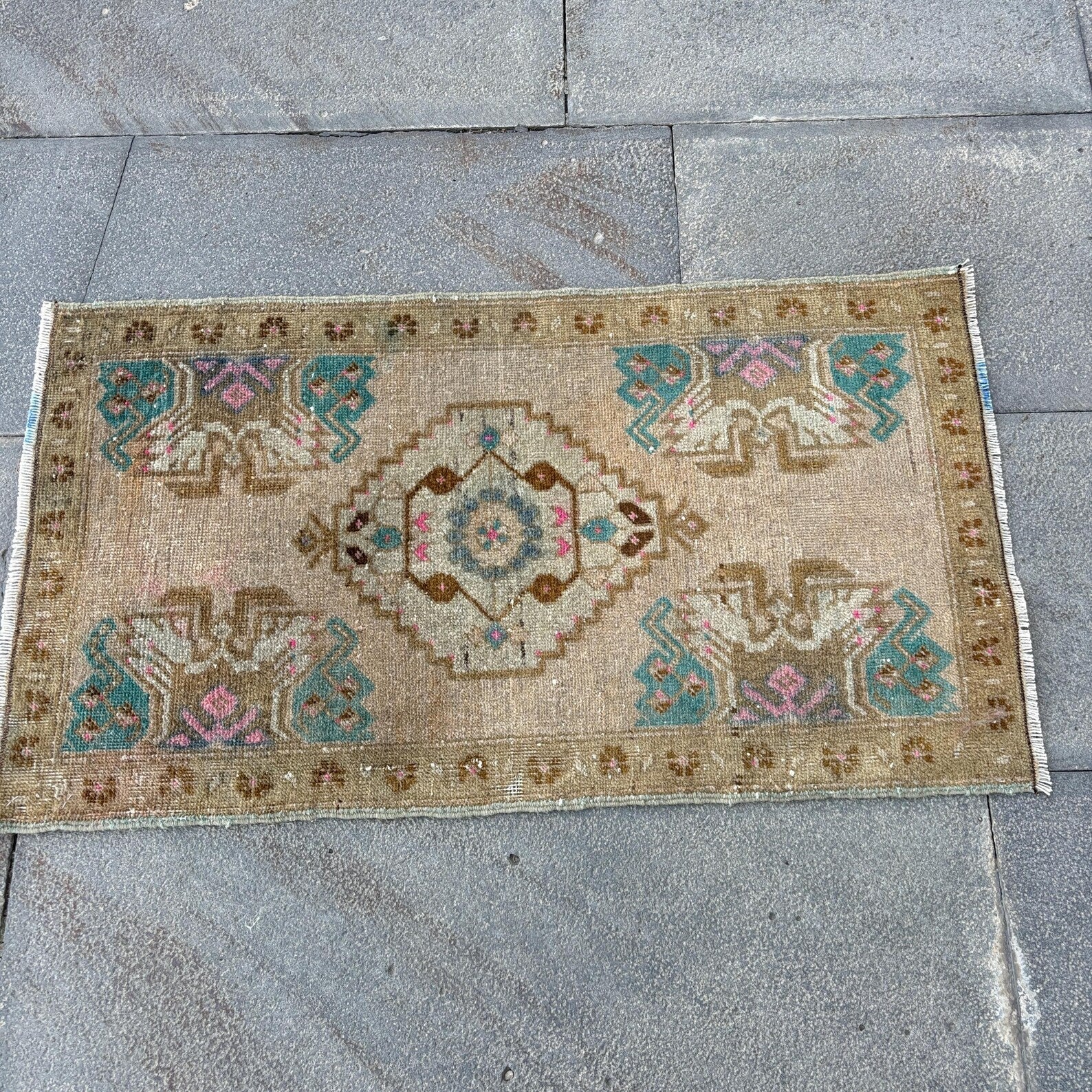 Vintage Turkish Mini Rug 1.5 x 2.6 ft