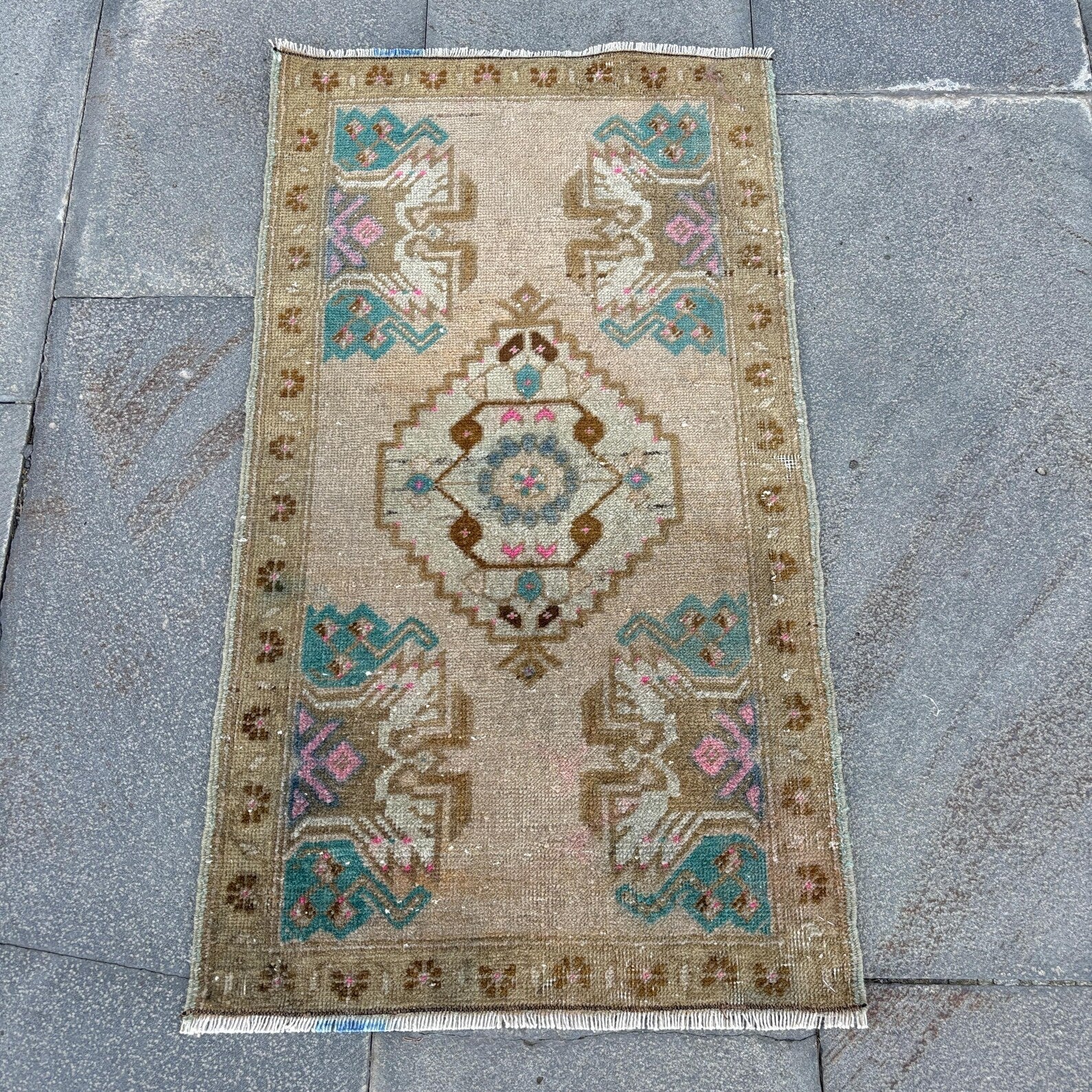 Vintage Turkish Mini Rug 1.5 x 2.6 ft