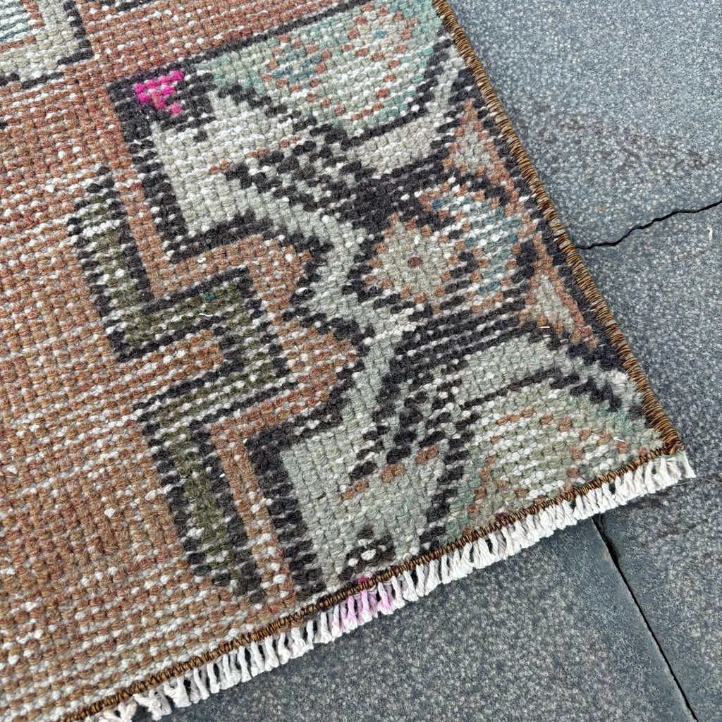 Vintage Turkish Mini Rug 1.4 x 2.7 ft