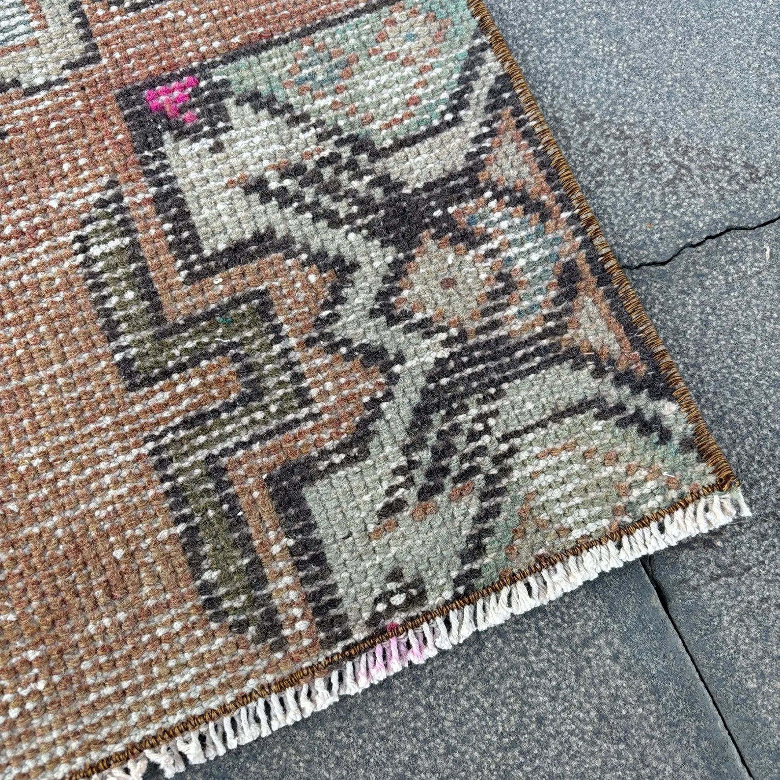 Vintage Turkish Mini Rug 1.4 x 2.7 ft