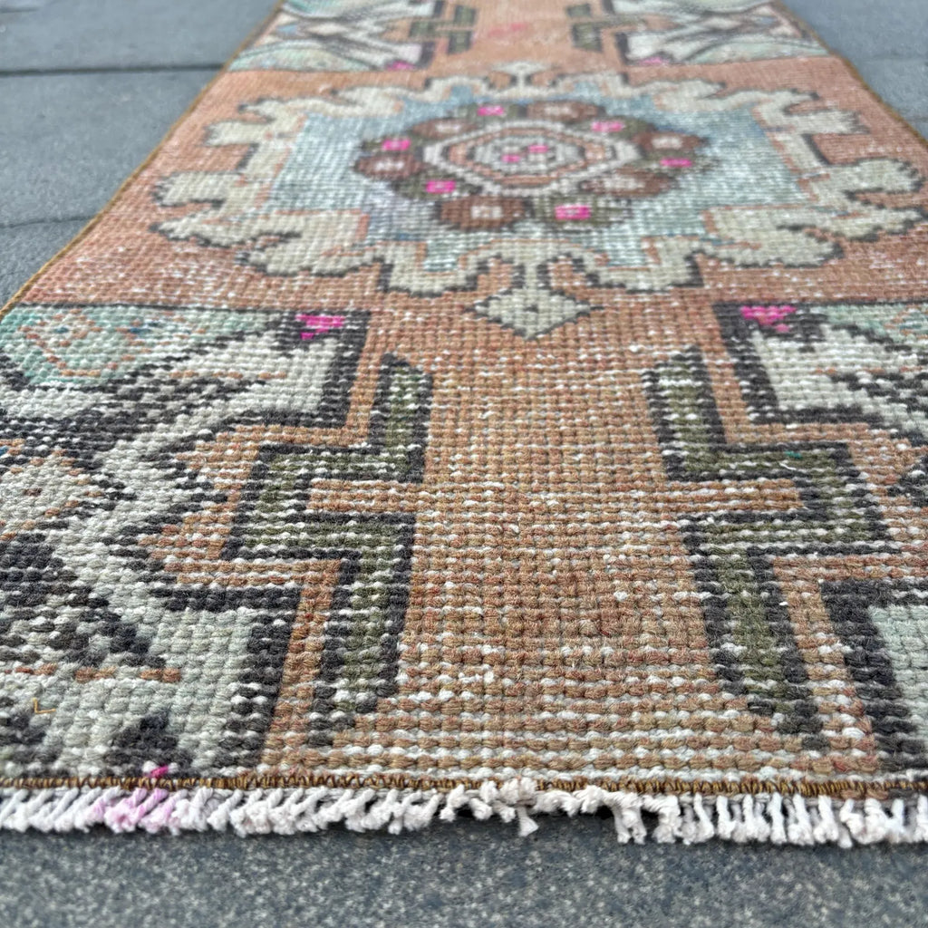 Vintage Turkish Mini Rug 1.4 x 2.7 ft