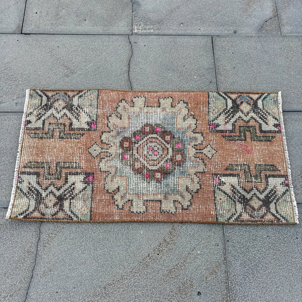 Vintage Turkish Mini Rug 1.4 x 2.7 ft