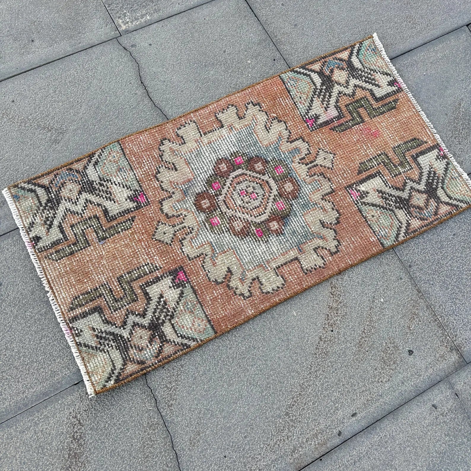 Vintage Turkish Mini Rug 1.4 x 2.7 ft