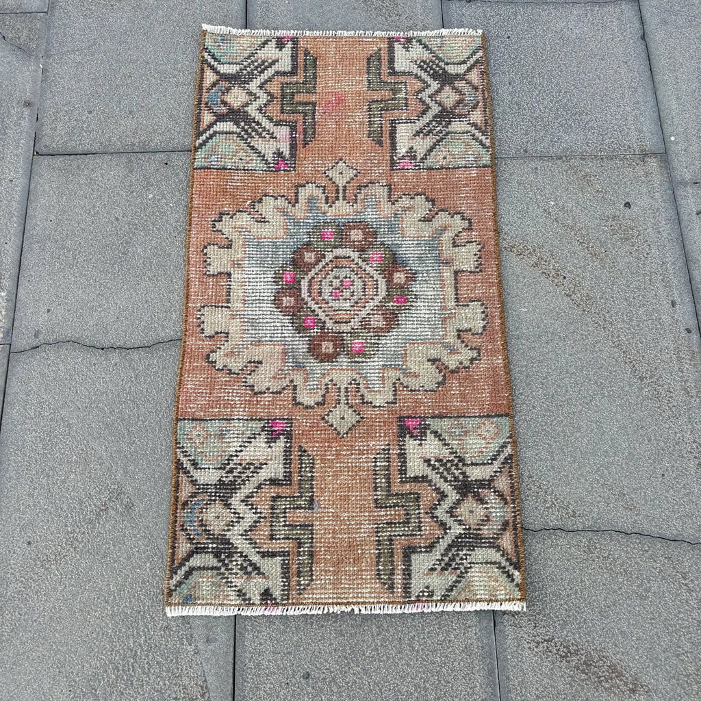 Vintage Turkish Mini Rug 1.4 x 2.7 ft