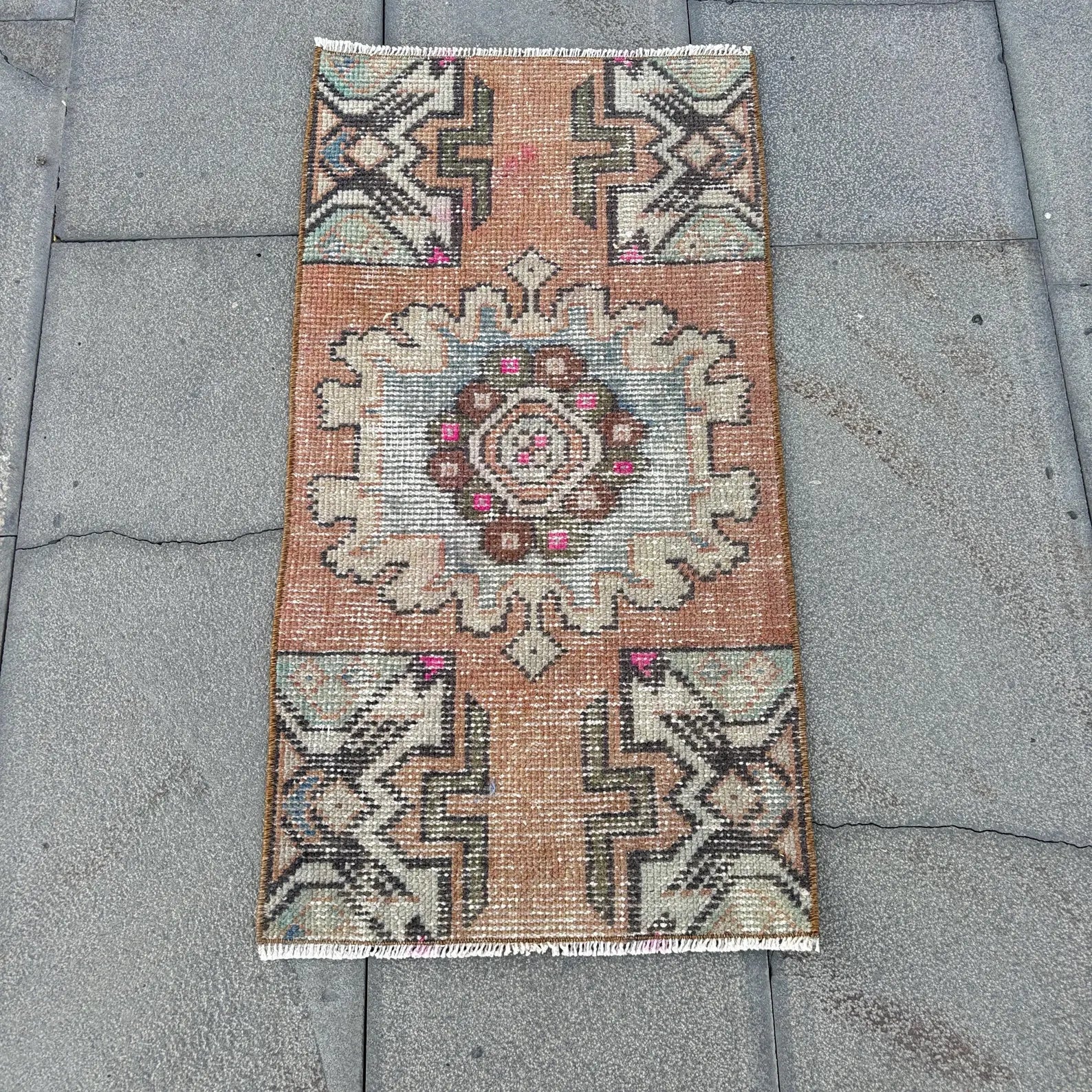 Vintage Turkish Mini Rug 1.4 x 2.7 ft