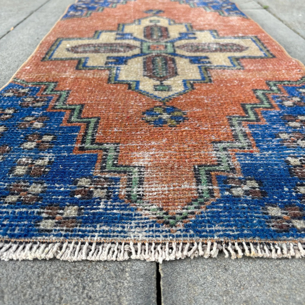 Vintage Turkish Mini Rug 1.4 x 3.2 ft