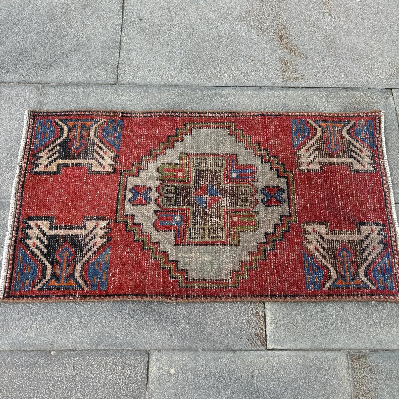 Vintage Turkish Mini Rug 1.4 x 2.7 ft