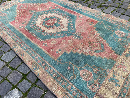 Vintage Turkish Accent Area rug 3.7 x 7.3 ft