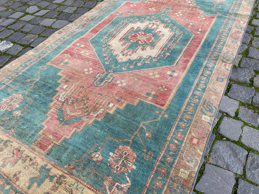 Vintage Turkish Accent Area rug 3.7 x 7.3 ft