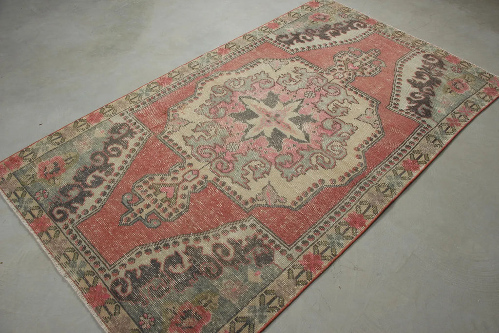 Vintage Turkish Accent Area rug 4.3 x 7.2 ft