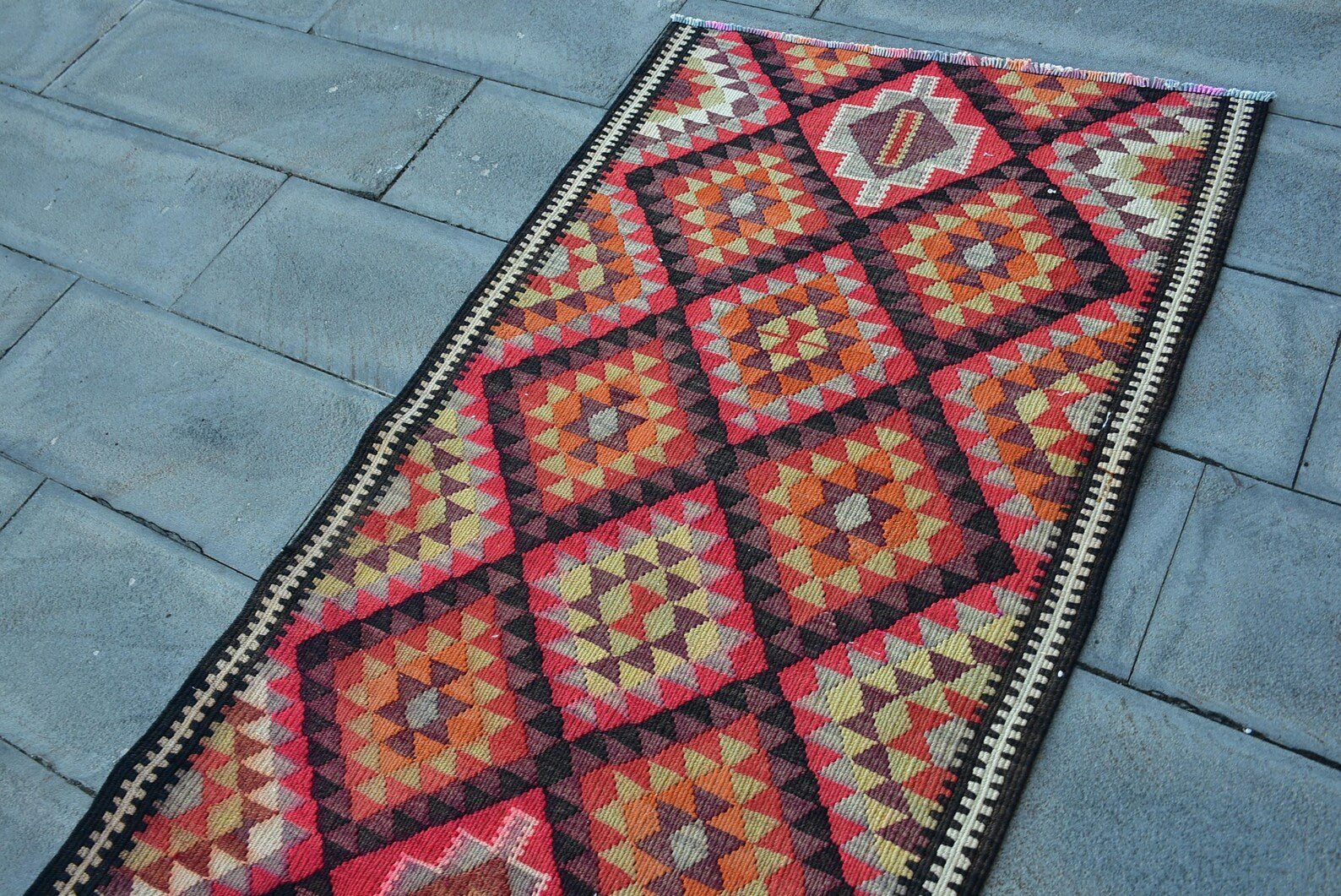 Vintage Turkish Runner Rug 3.1 x 9.4 ft