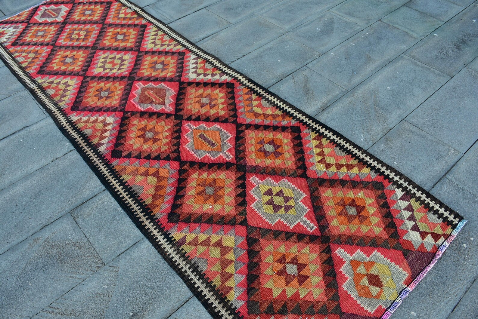 Vintage Turkish Runner Rug 3.1 x 9.4 ft